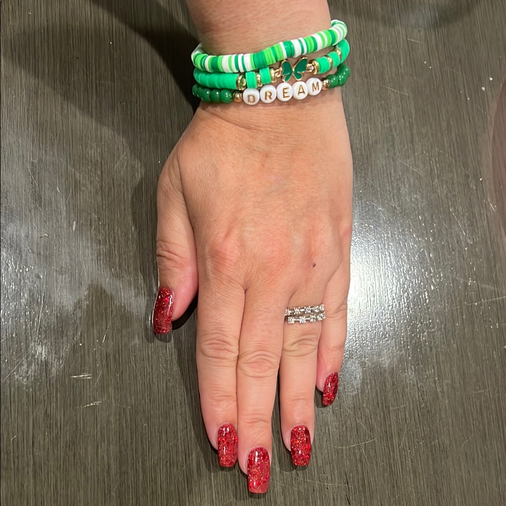 Friendship Dream Green Beaded Bracelet Trio Set Stretchy